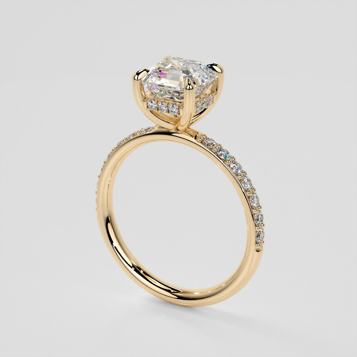 Lab Grown Diamond Asscher Cut Hidden Halo Engagement Ring