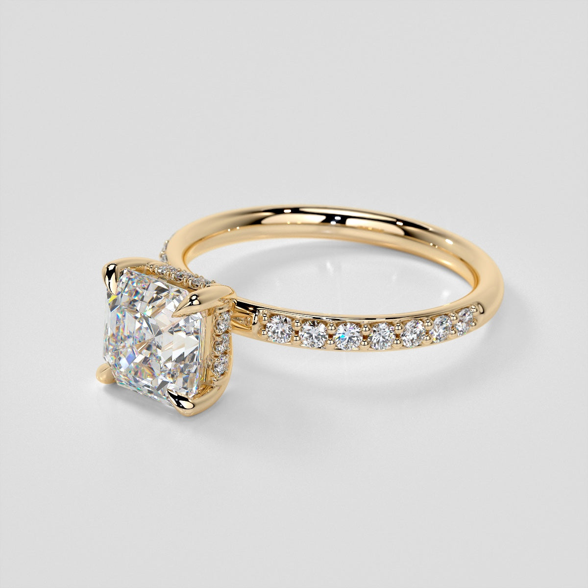 Asscher Cut Hidden Halo Engagement Ring
