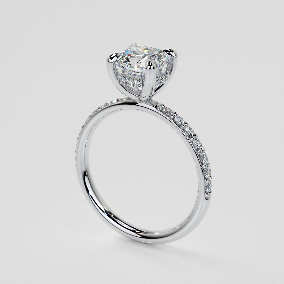 Cushion Cut Hidden Halo Engagement Ring