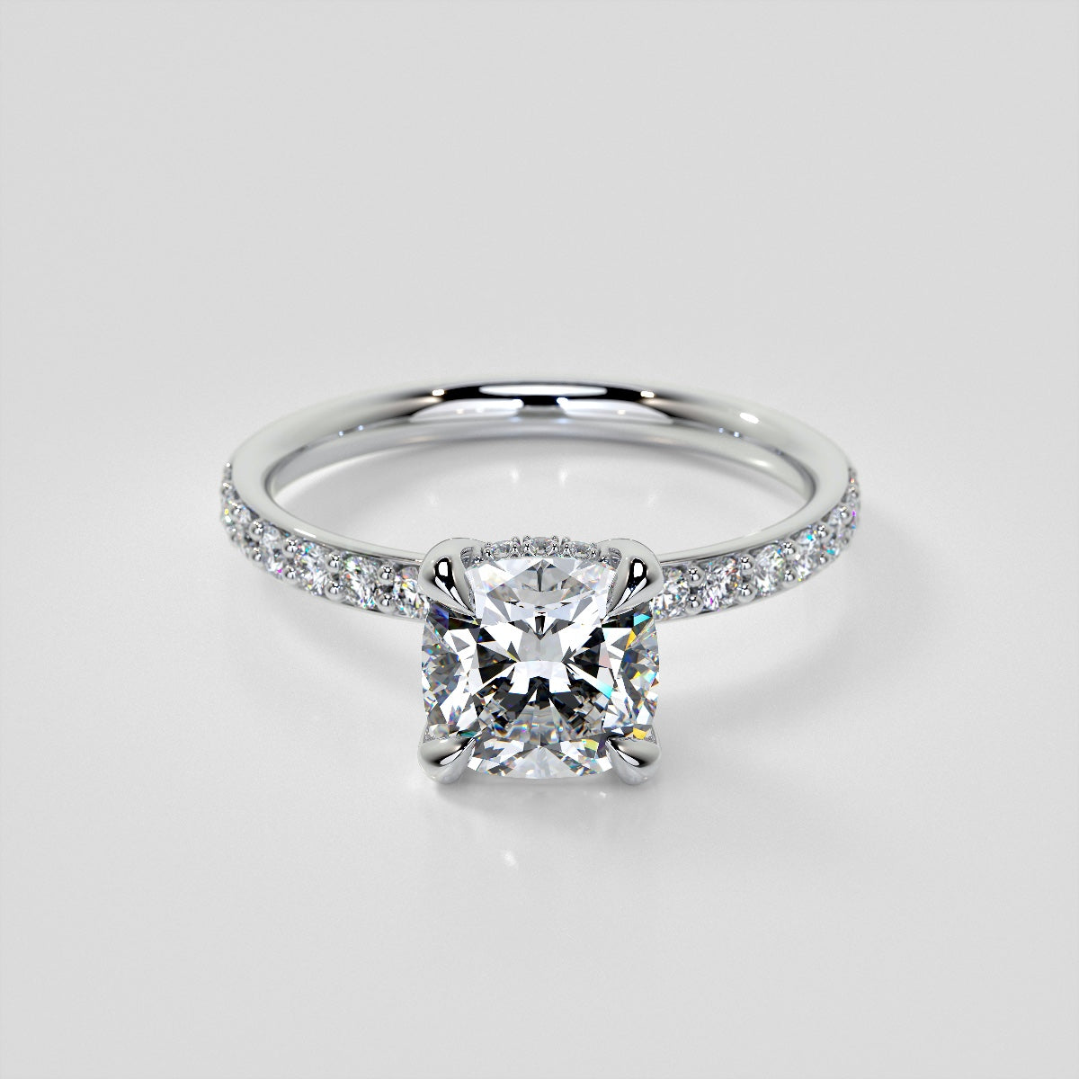 Cushion Cut Hidden Halo Engagement Ring