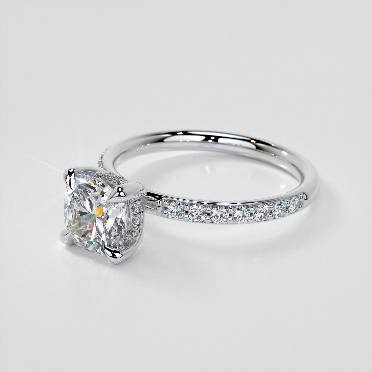 Cushion Cut Hidden Halo Engagement Ring