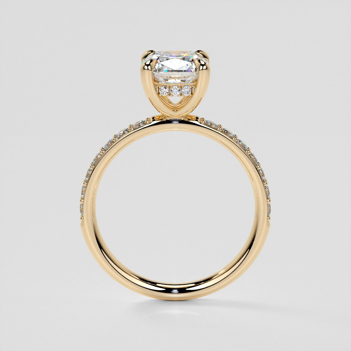 Lab Grown Diamond Cushion Cut Hidden Halo Engagement Ring