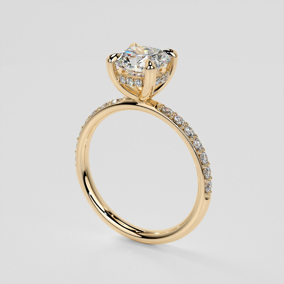 Lab Grown Diamond Cushion Cut Hidden Halo Engagement Ring