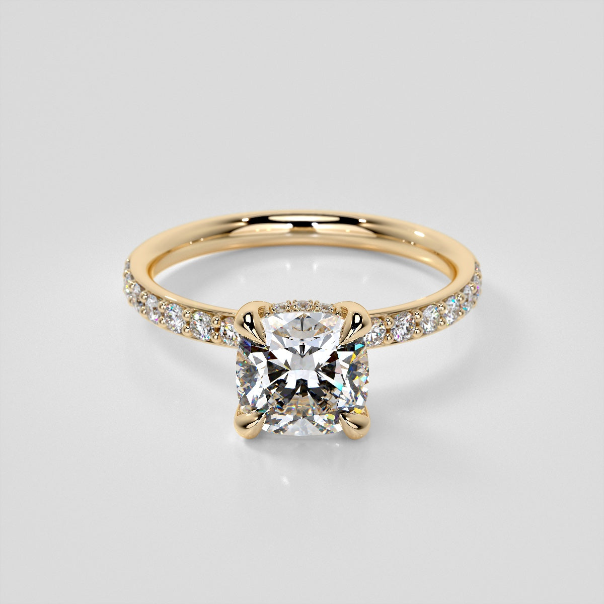 Cushion Cut Hidden Halo Engagement Ring