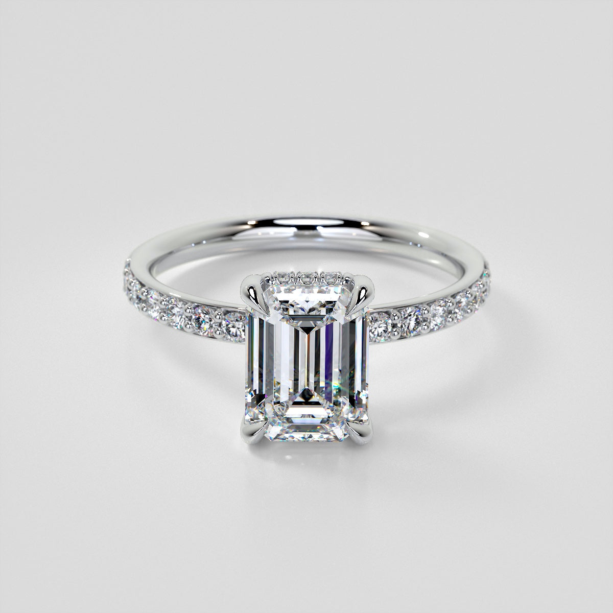 Emerald Cut Hidden Halo Engagement Ring with Accents
