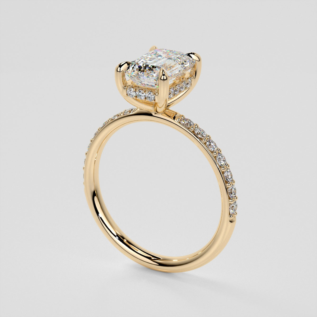 Emerald Cut Hidden Halo Engagement Ring with Accents