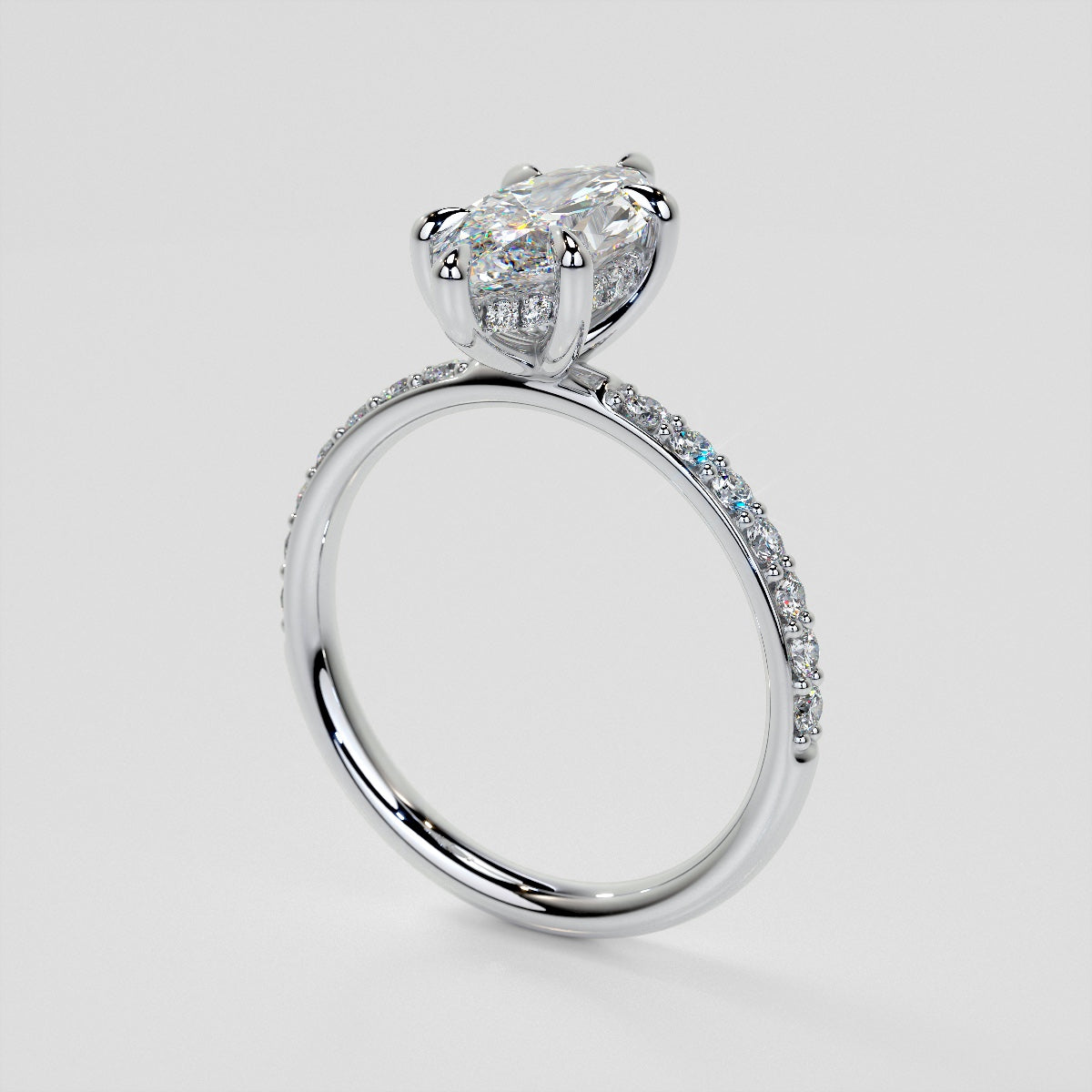 Lab Grown Diamond Marquise Cut Hidden Halo Engagement Ring