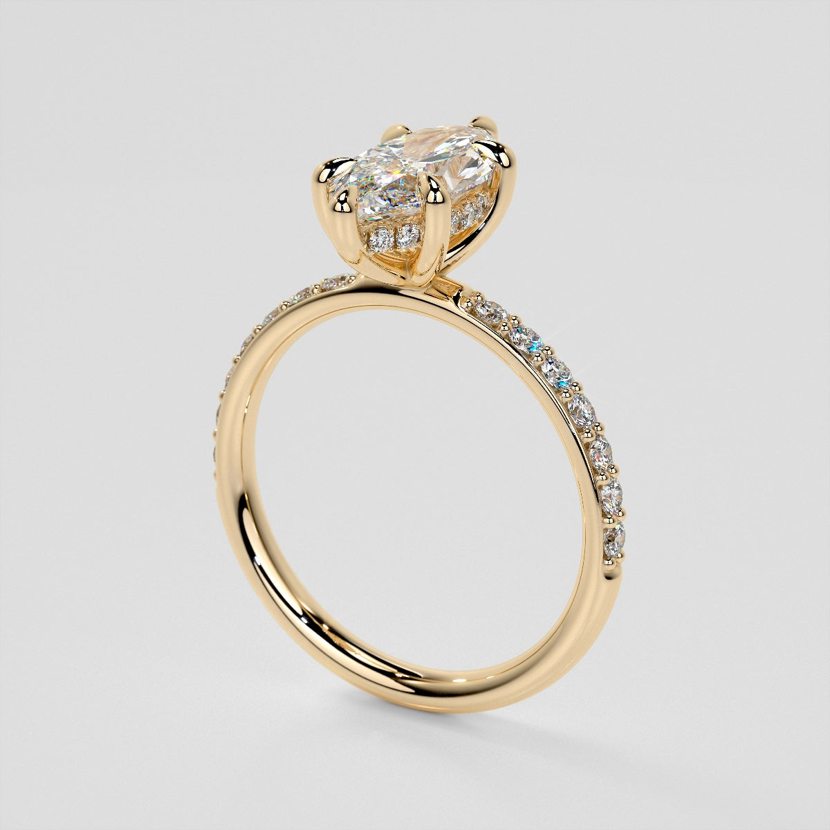 Lab Grown Diamond Marquise Cut Hidden Halo Engagement Ring