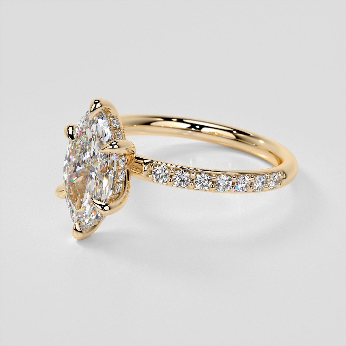 Lab Grown Diamond Marquise Cut Hidden Halo Engagement Ring