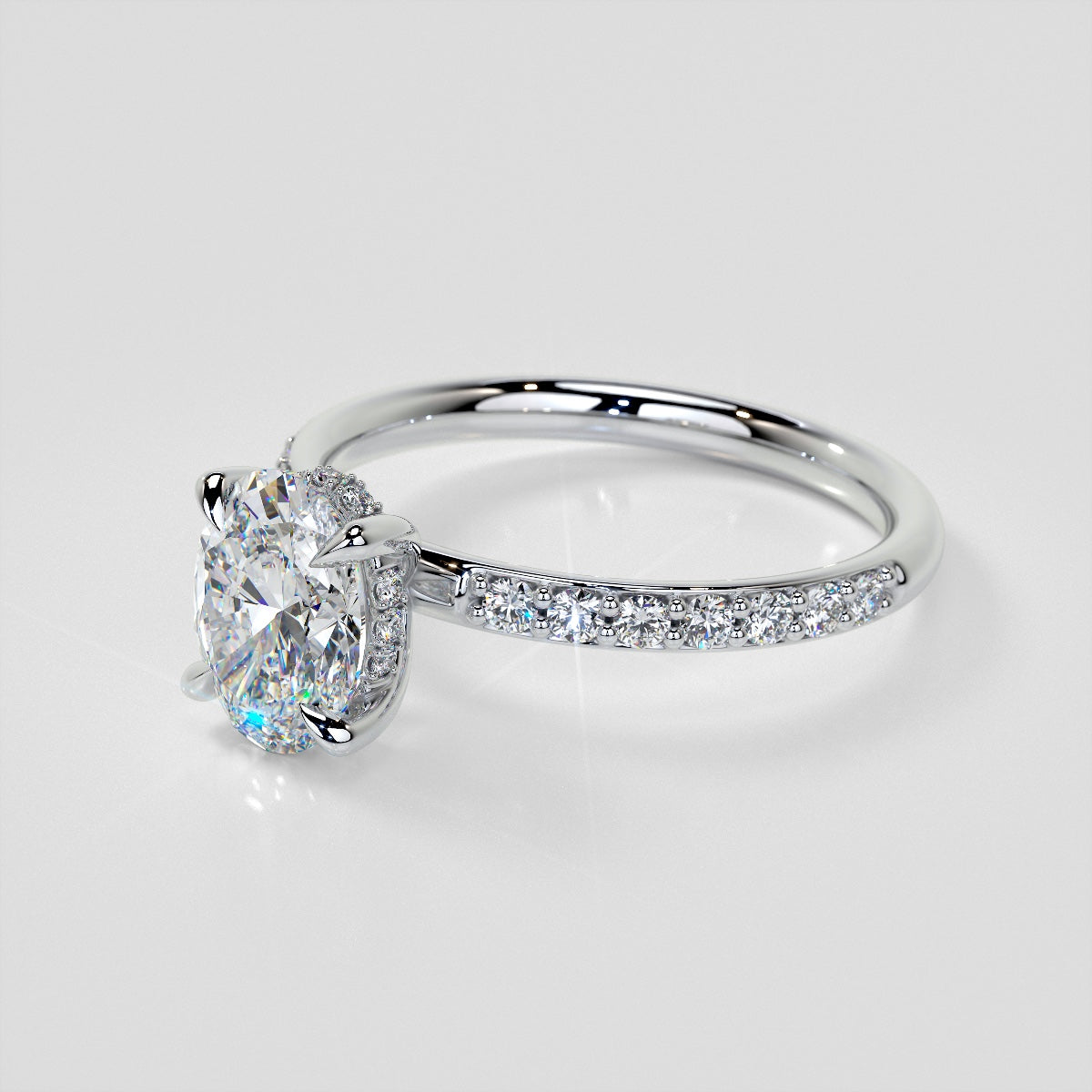 Oval Cut Hidden Halo Engagement Ring