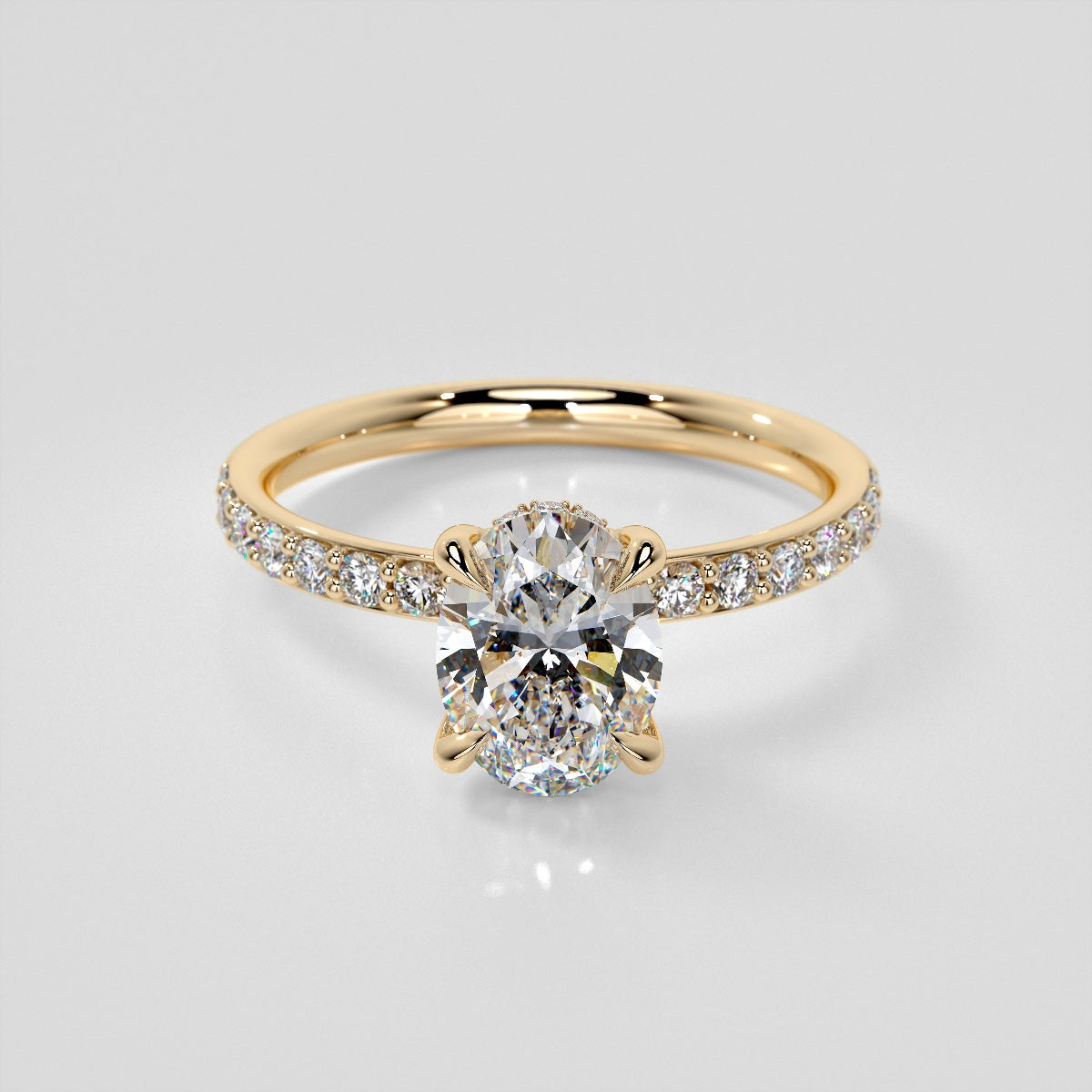 Lab Grown Diamond Oval Cut Hidden Halo Engagement Ring