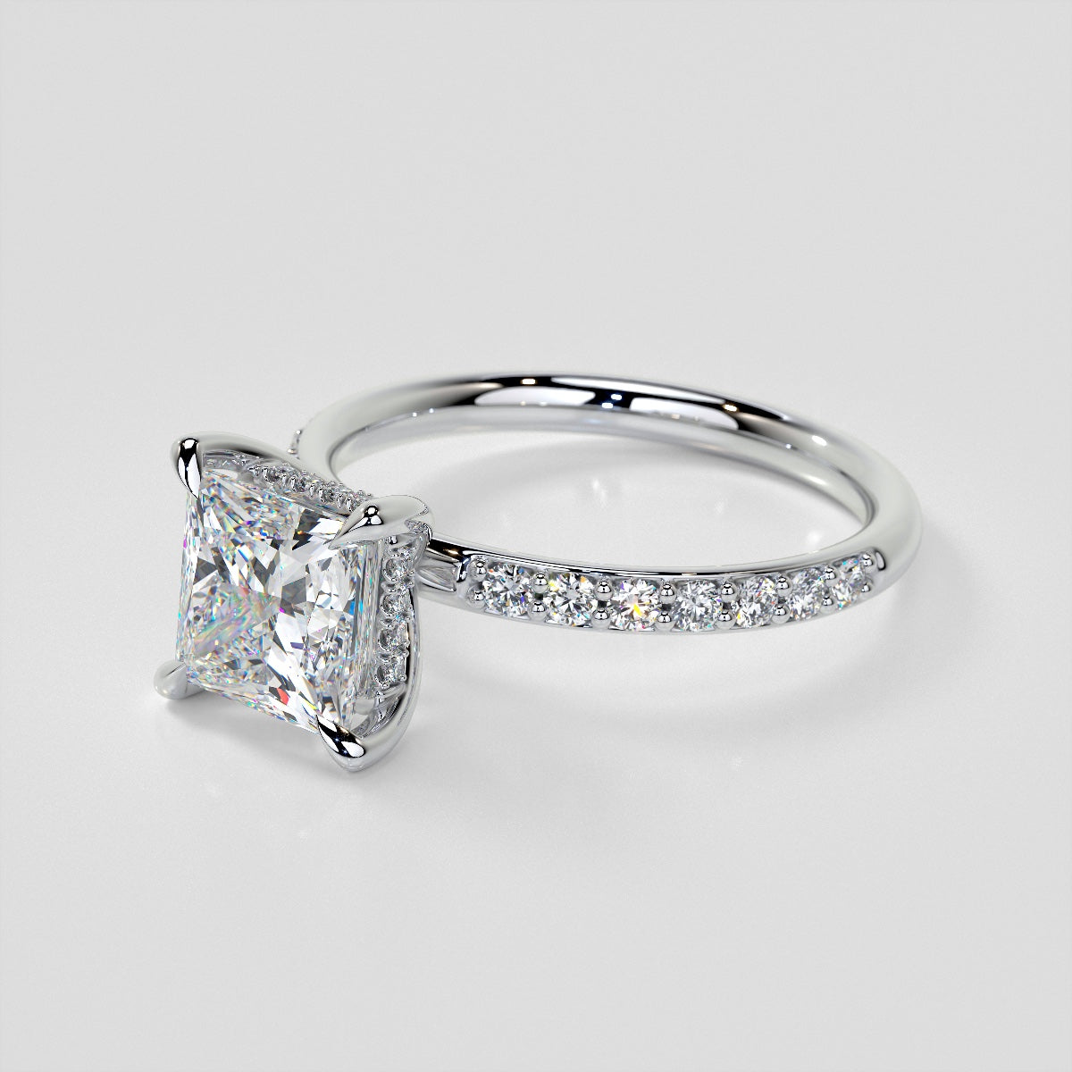Princess Cut Hidden Halo Engagement Ring