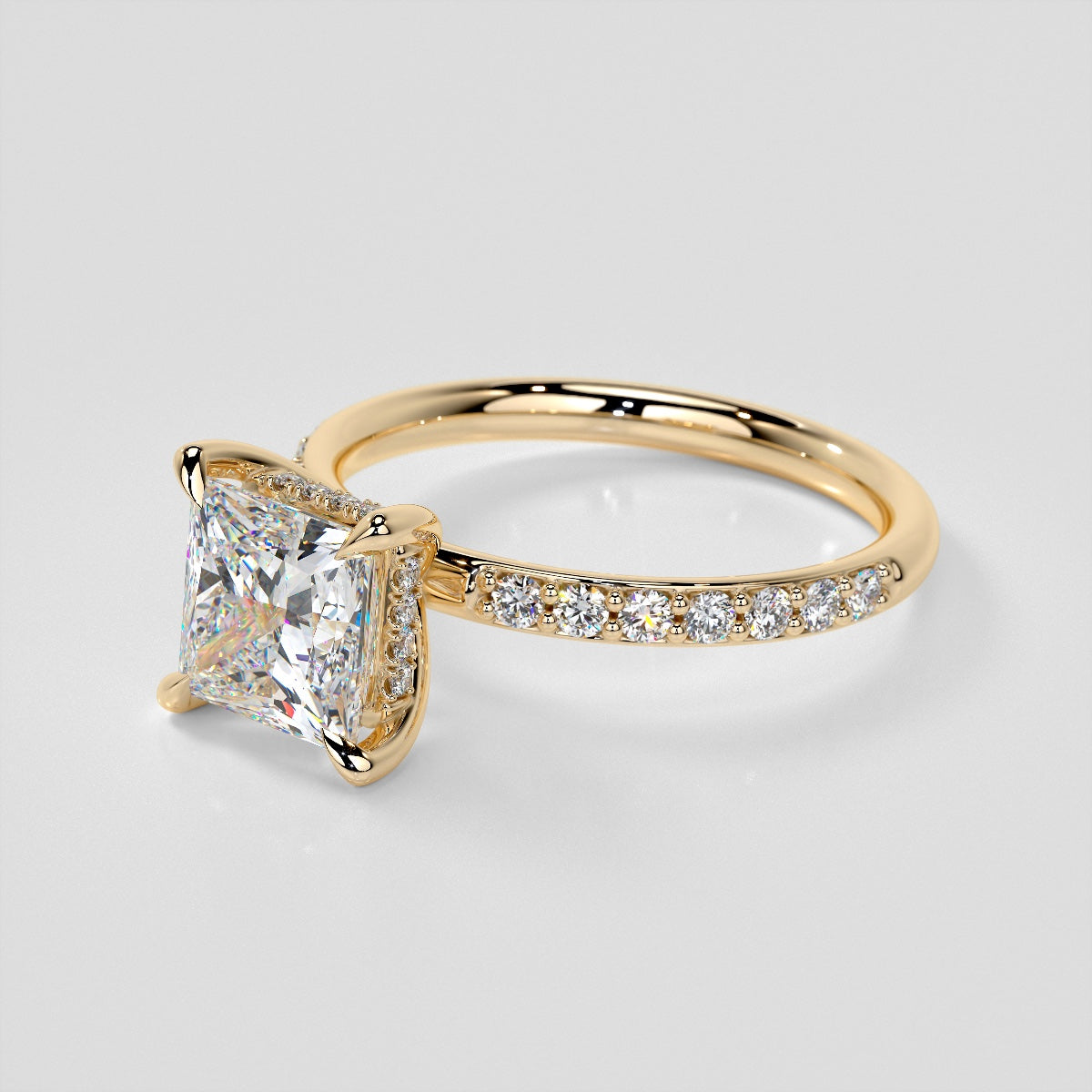 Princess Cut Hidden Halo Engagement Ring