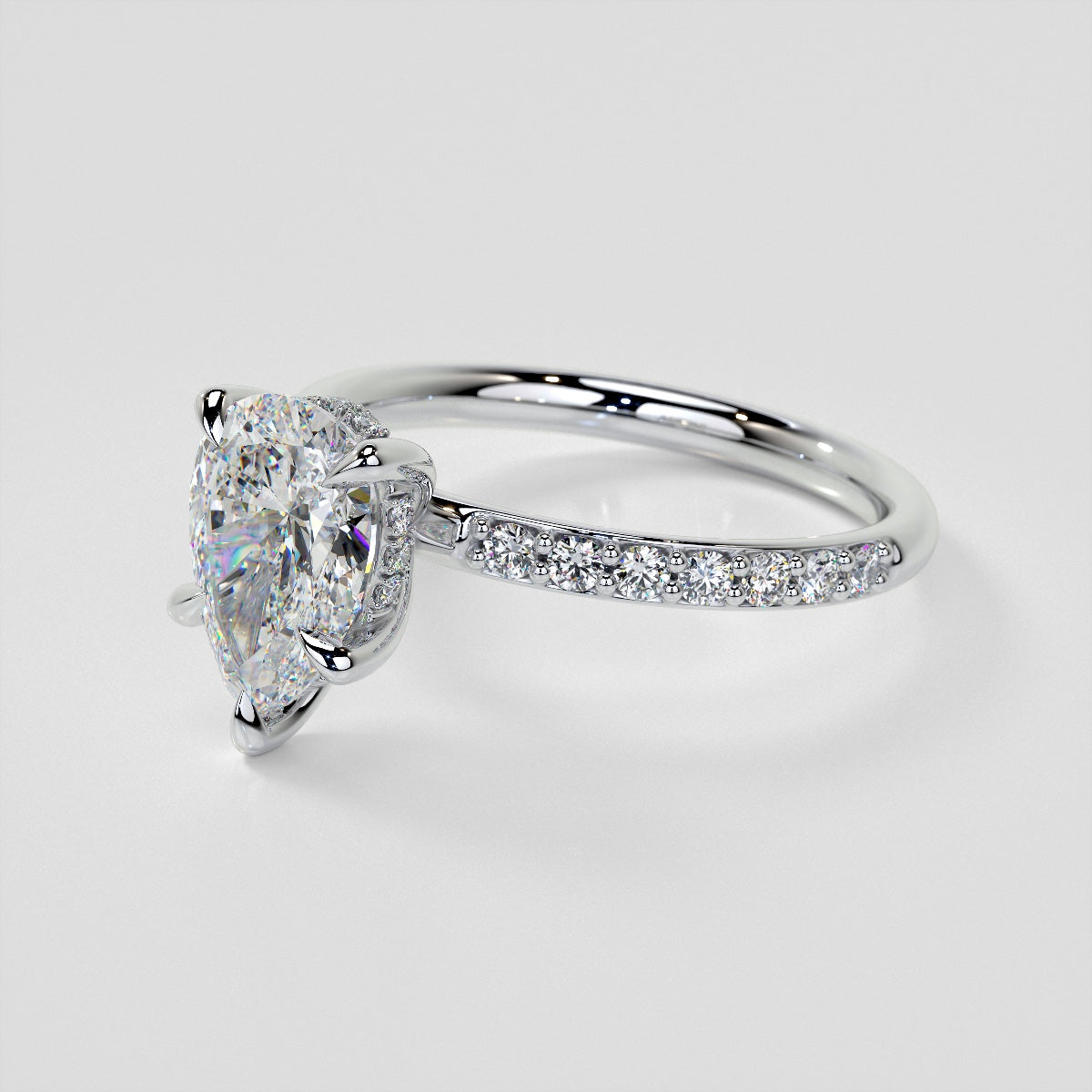 Pear Cut Hidden Halo Engagement Ring