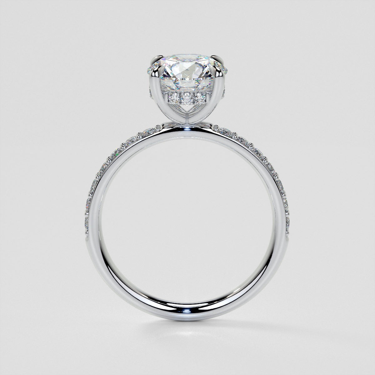 Lab Grown Diamond Round Cut Hidden Halo Engagement Ring with Accents