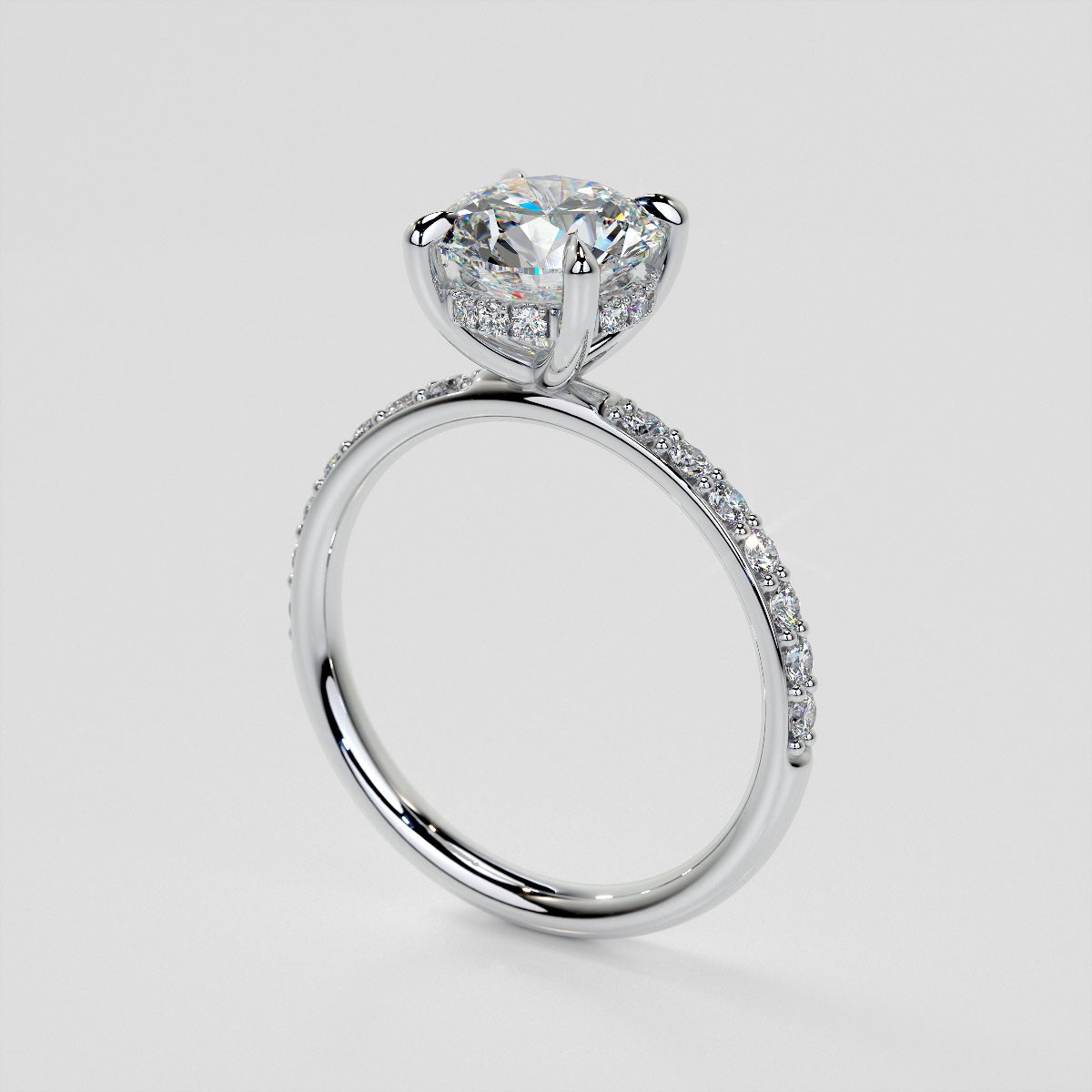 Lab Grown Diamond Round Cut Hidden Halo Engagement Ring with Accents