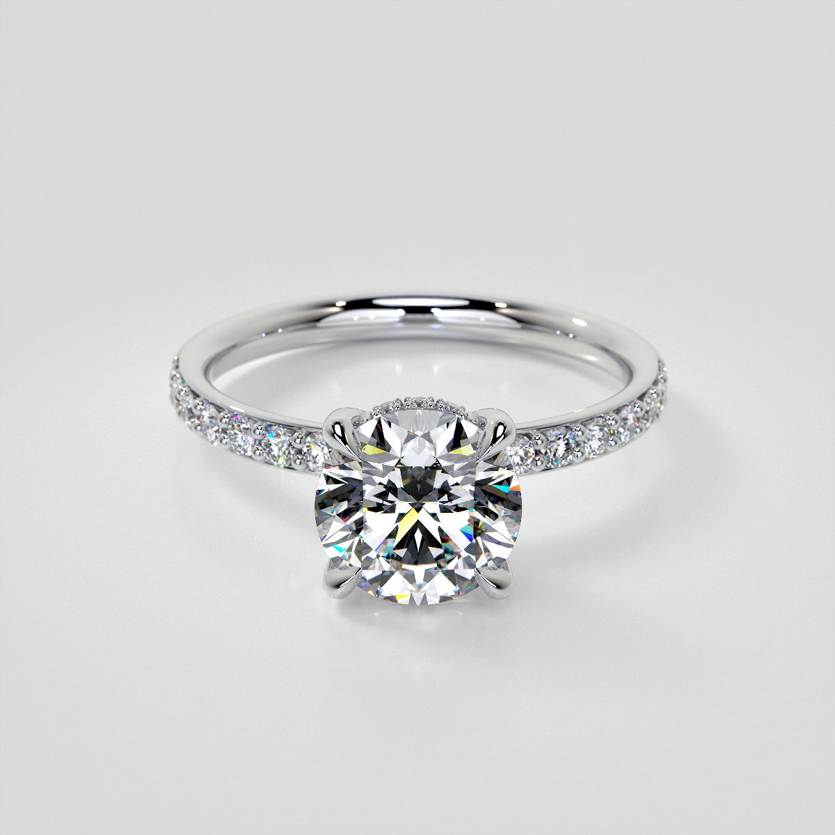 Lab Grown Diamond Round Cut Hidden Halo Engagement Ring with Accents