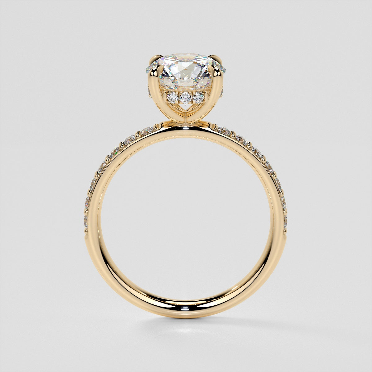 Lab Grown Diamond Round Cut Hidden Halo Engagement Ring with Accents