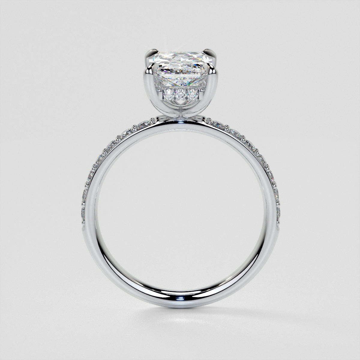 Radiant Cut Hidden Halo Engagement Ring with Accents