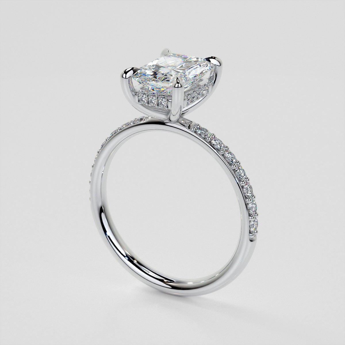 Lab Grown Diamond Radiant Cut Hidden Halo Engagement Ring with Accents