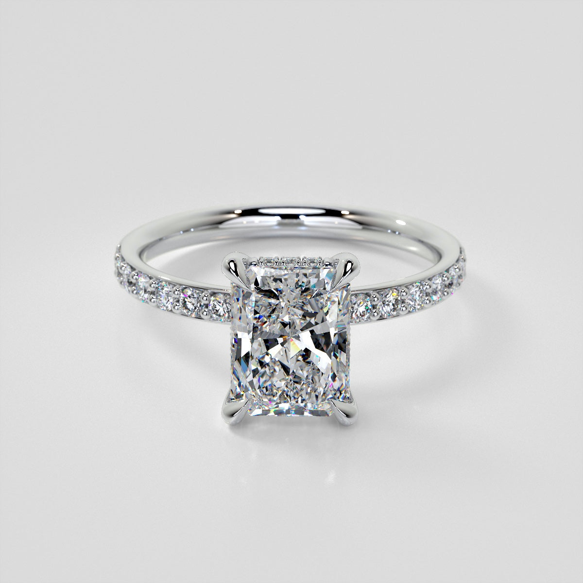 Lab Grown Diamond Radiant Cut Hidden Halo Engagement Ring with Accents