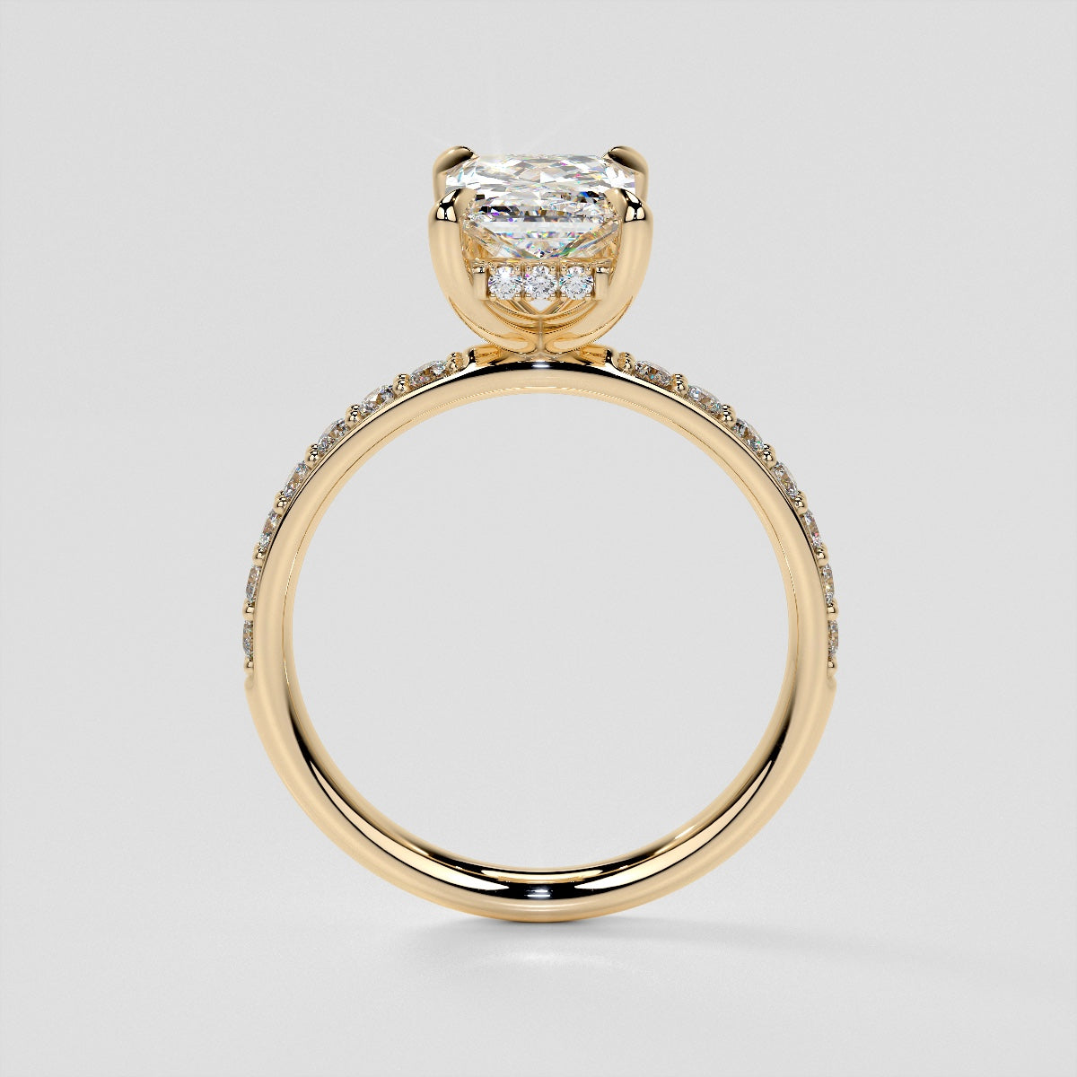 Radiant Cut Hidden Halo Engagement Ring with Accents
