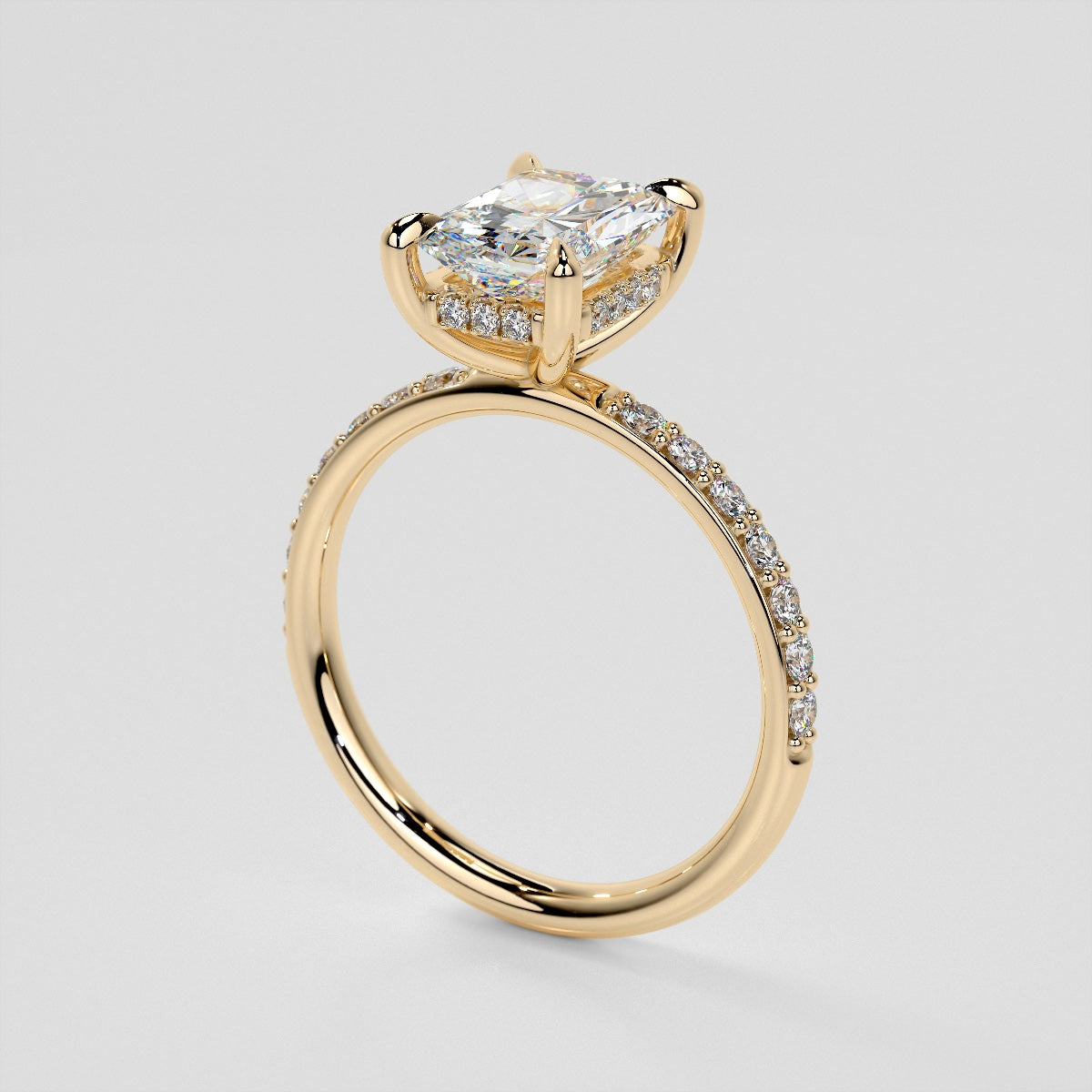 Radiant Cut Hidden Halo Engagement Ring with Accents