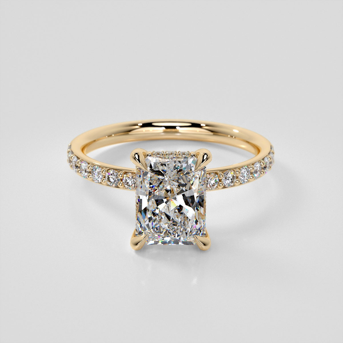 Lab Grown Diamond Radiant Cut Hidden Halo Engagement Ring with Accents