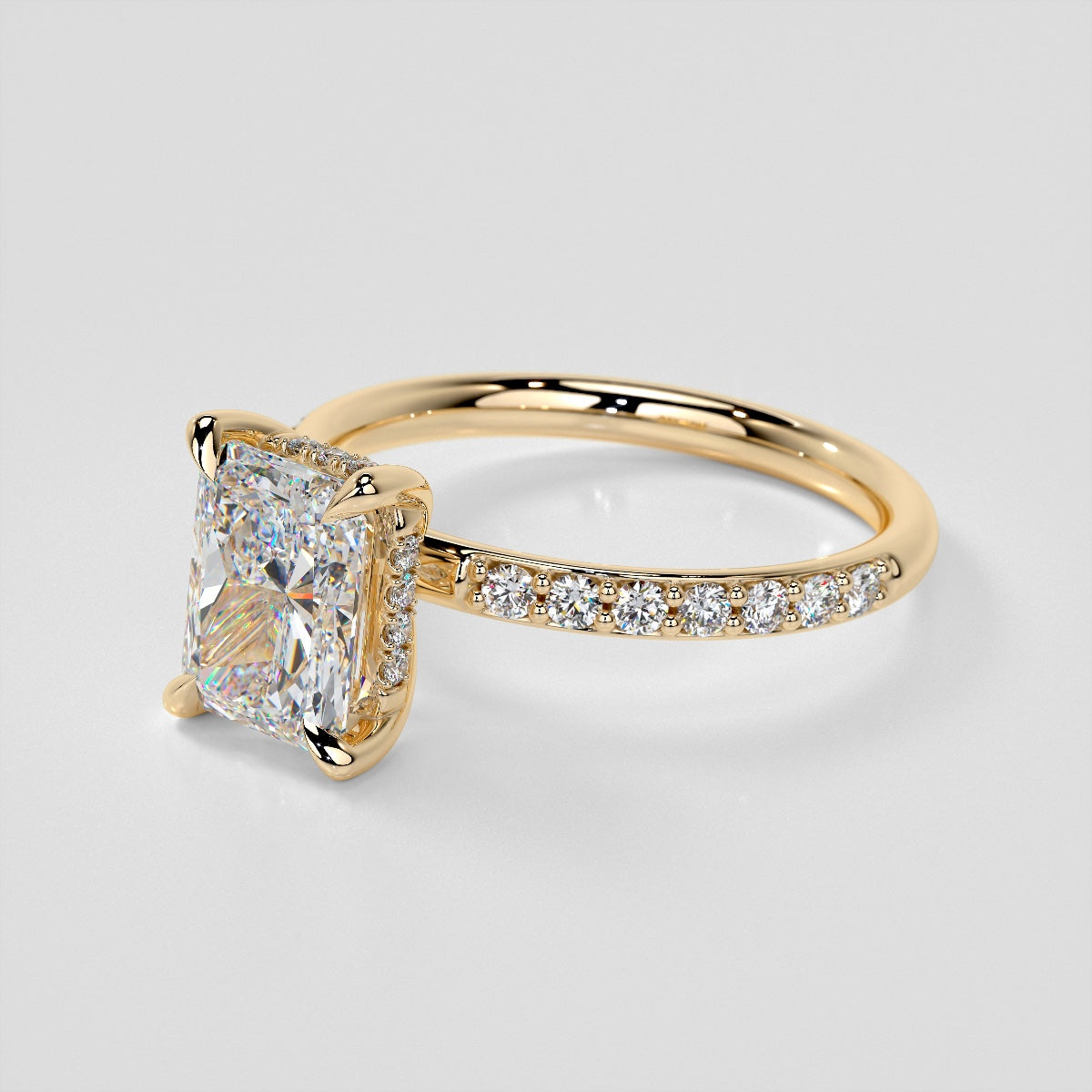 Radiant Cut Hidden Halo Engagement Ring with Accents