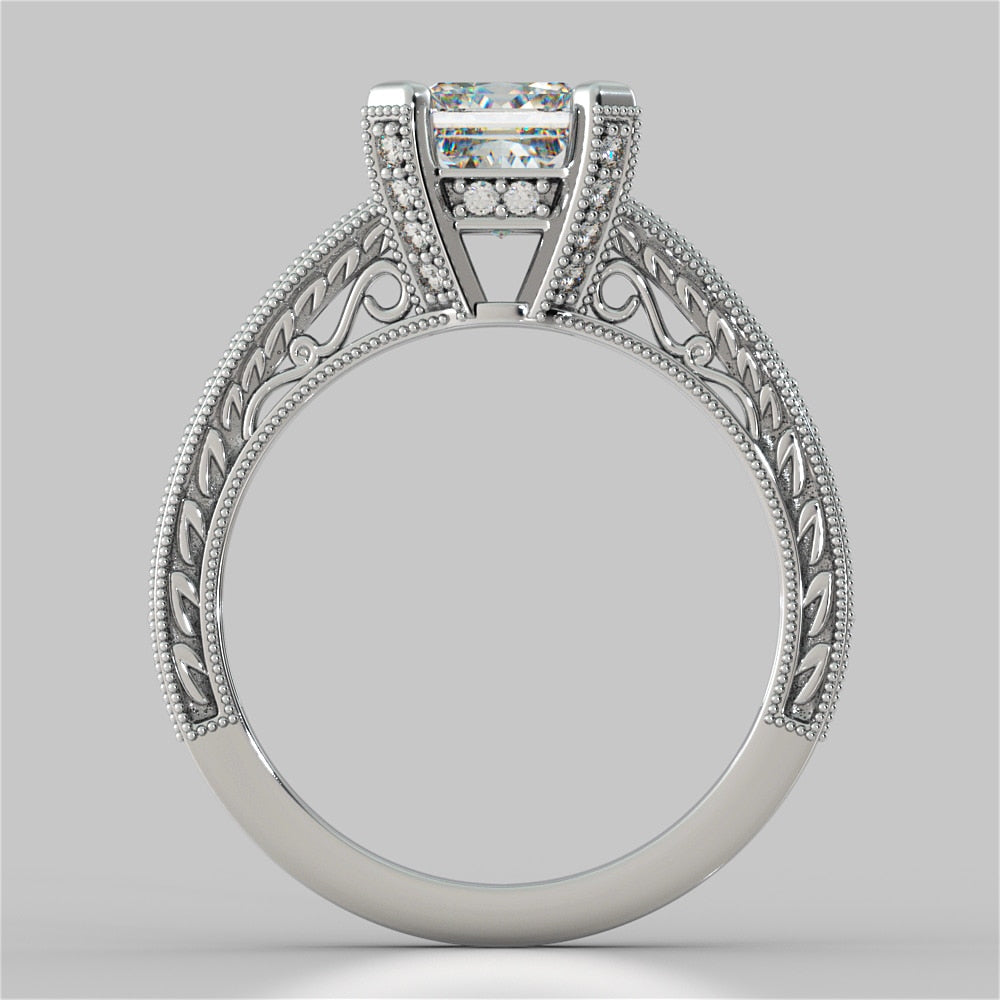 Antique Style Princess Cut Filigree Wedding Set with Accents