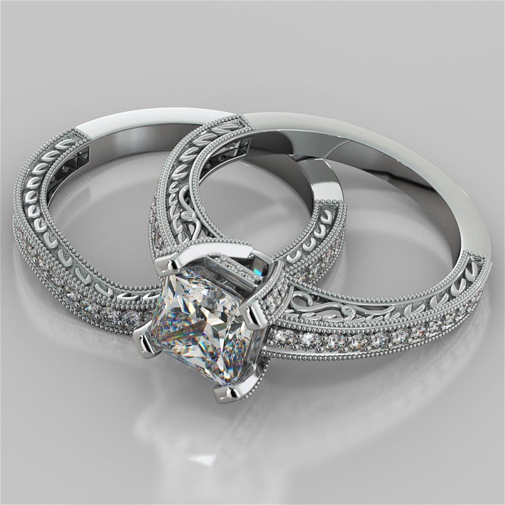 Lab Grown Diamond Princess Cut Filigree Engagement Ring with Accents