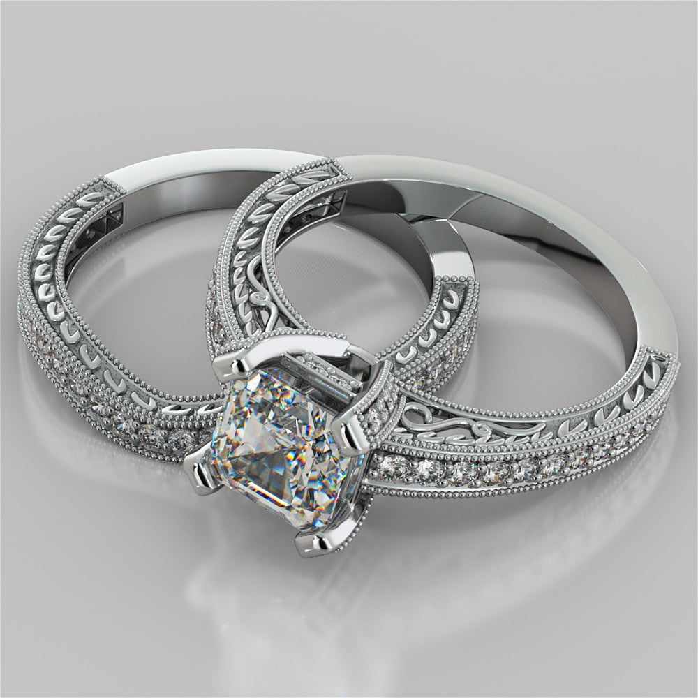 Lab Grown Diamond Filigree Style Asscher Cut Engagement Ring with Accents
