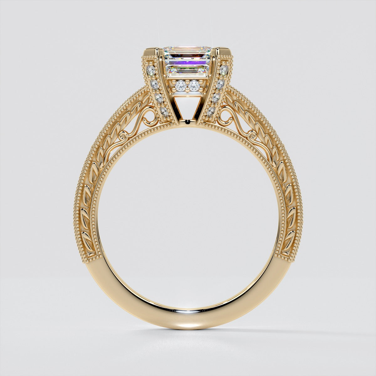 Princess Cut Filigree Engagement Ring with Accents