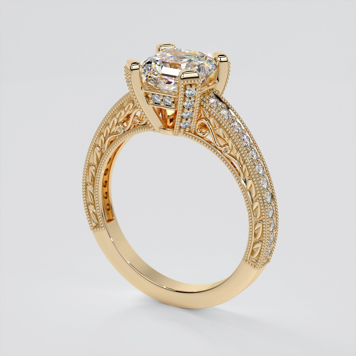 Antique Style Princess Cut Filigree Wedding Set with Accents