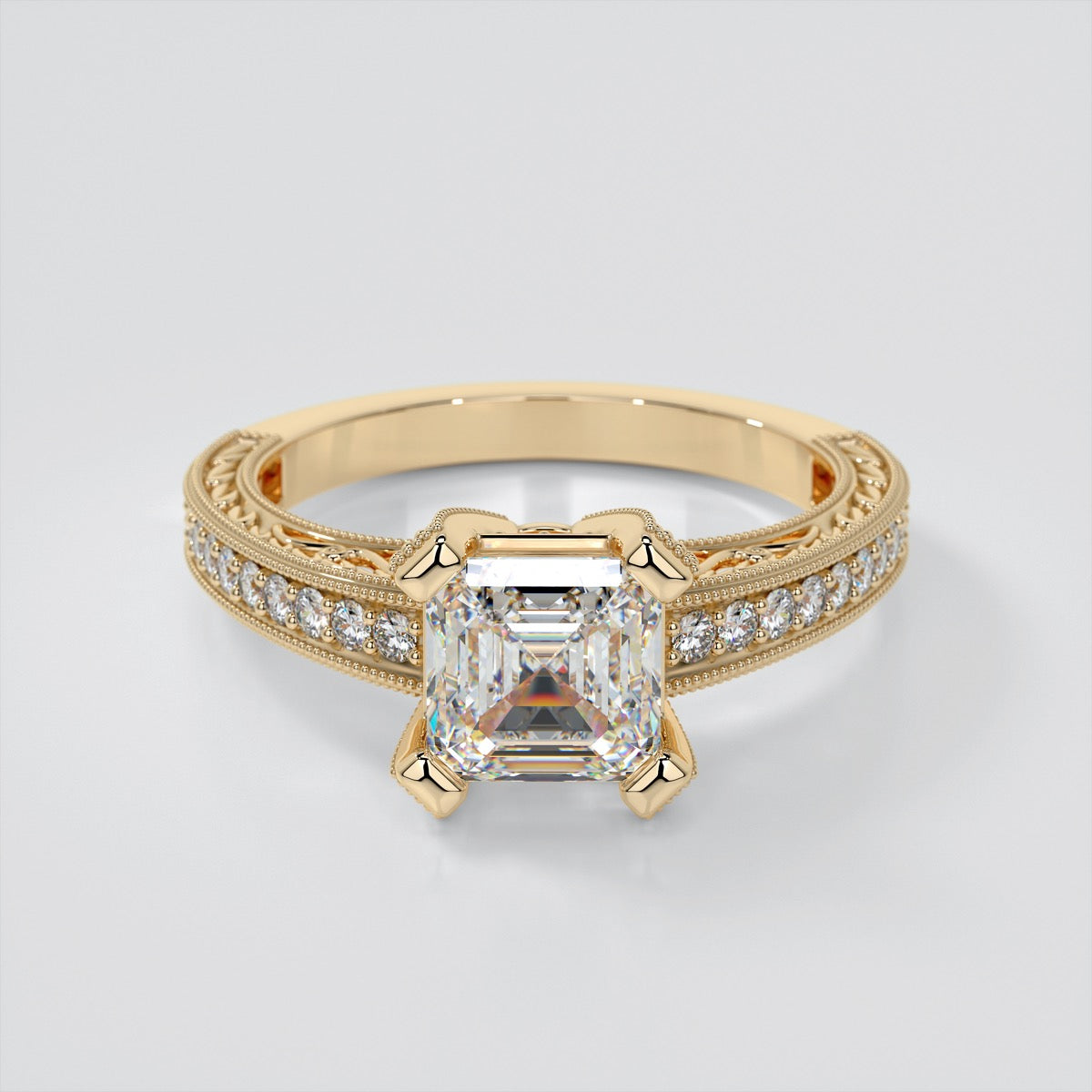 Lab Grown Diamond Filigree Style Asscher Cut Engagement Ring with Accents