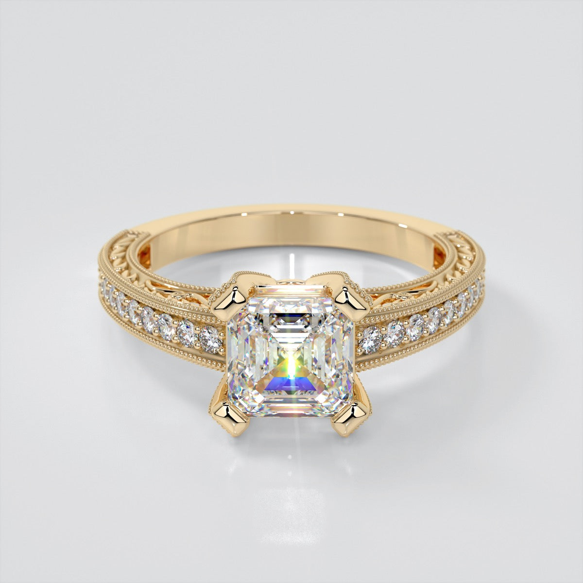 Princess Cut Filigree Engagement Ring with Accents