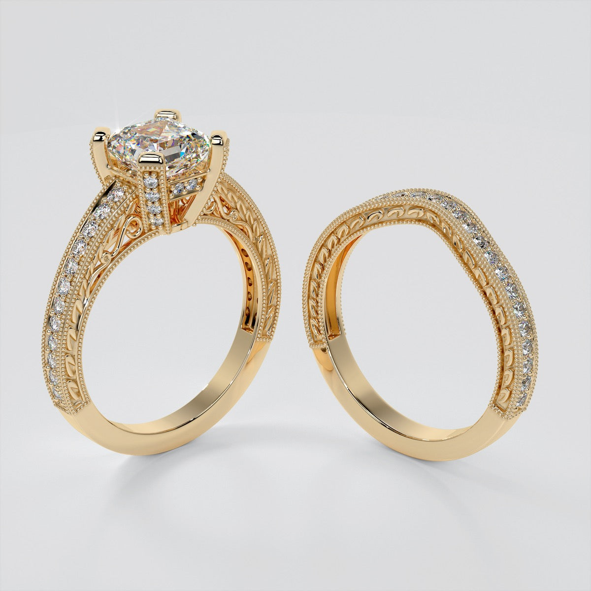 Lab Grown Diamond Princess Cut Filigree Engagement Ring with Accents