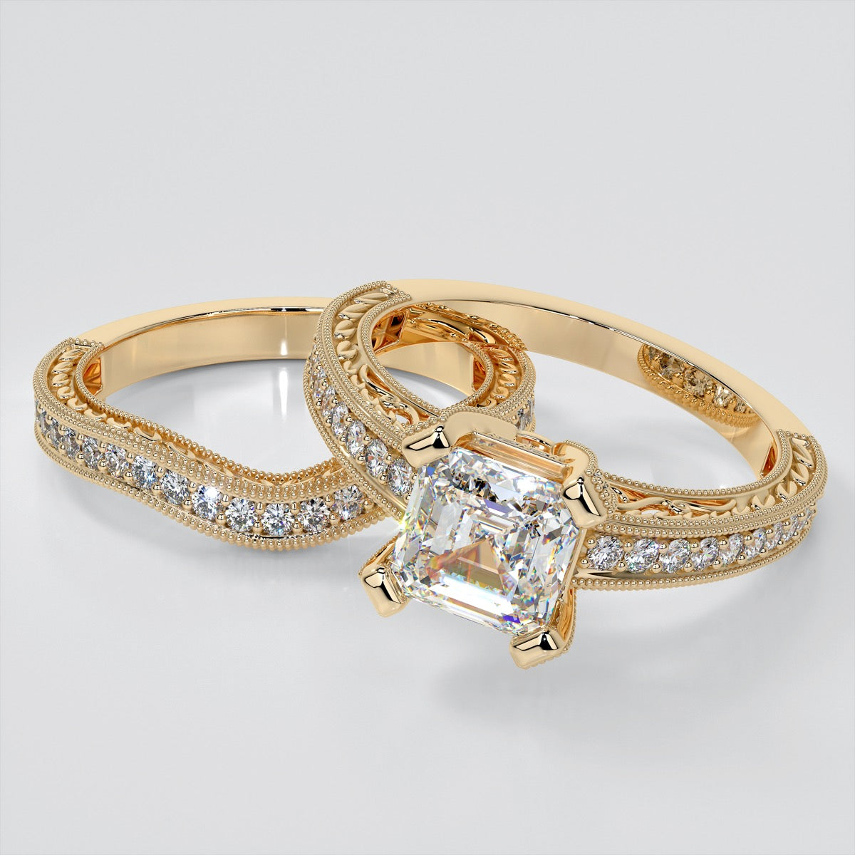 Lab Grown Diamond Princess Cut Filigree Engagement Ring with Accents