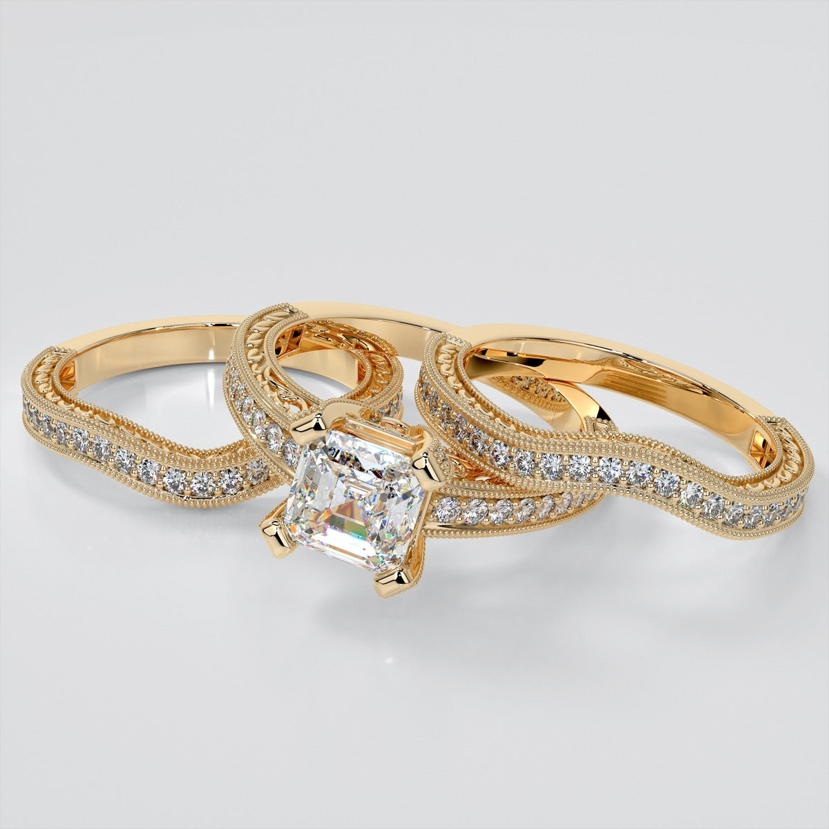 Lab Grown Diamond Princess Cut Filigree Engagement Ring with Accents