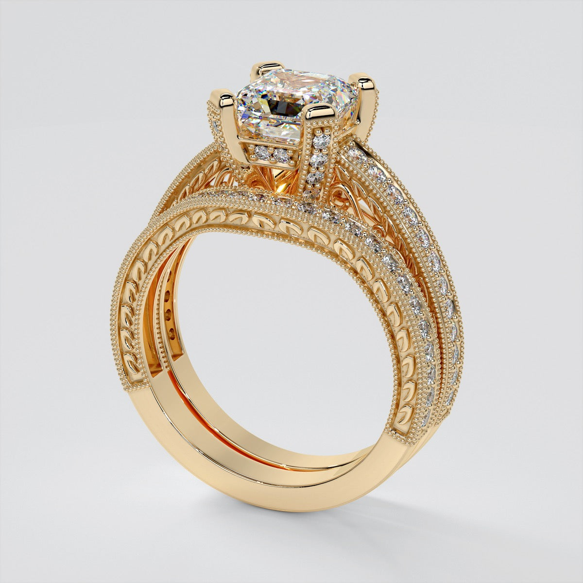 Princess Cut Filigree Engagement Ring with Accents