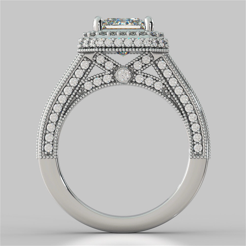 1.5Ct Asscher Cut Lab Grown Diamond Pavé-Style Cathedral Engagement Ring