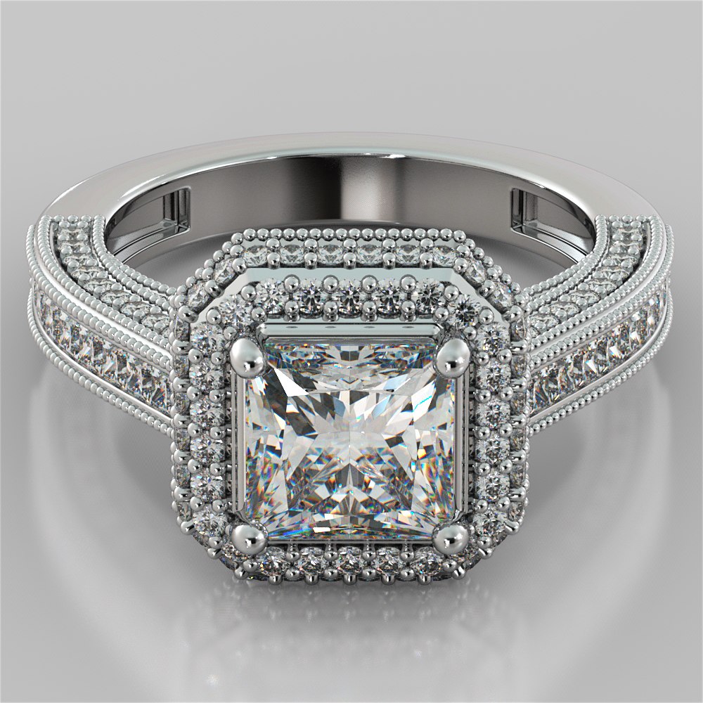 1.5Ct Asscher Cut Lab Grown Diamond Pavé-Style Cathedral Engagement Ring