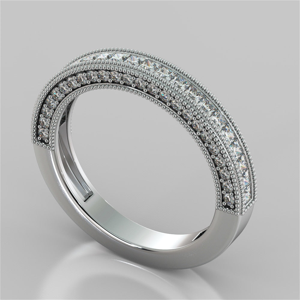 Vintage Style Pavé Double Halo Asscher Cut Cathedral Trio Wedding Set