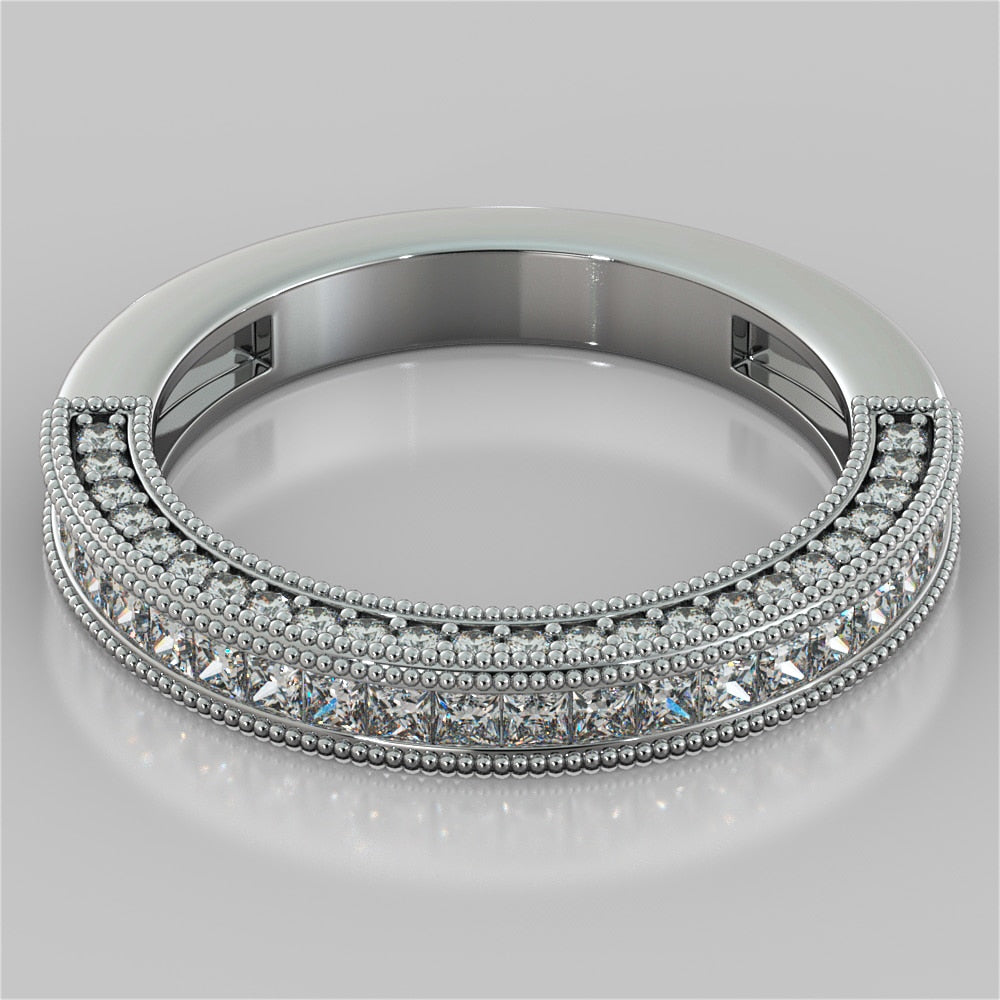 Vintage Style Pavé Double Halo Asscher Cut Cathedral Trio Wedding Set