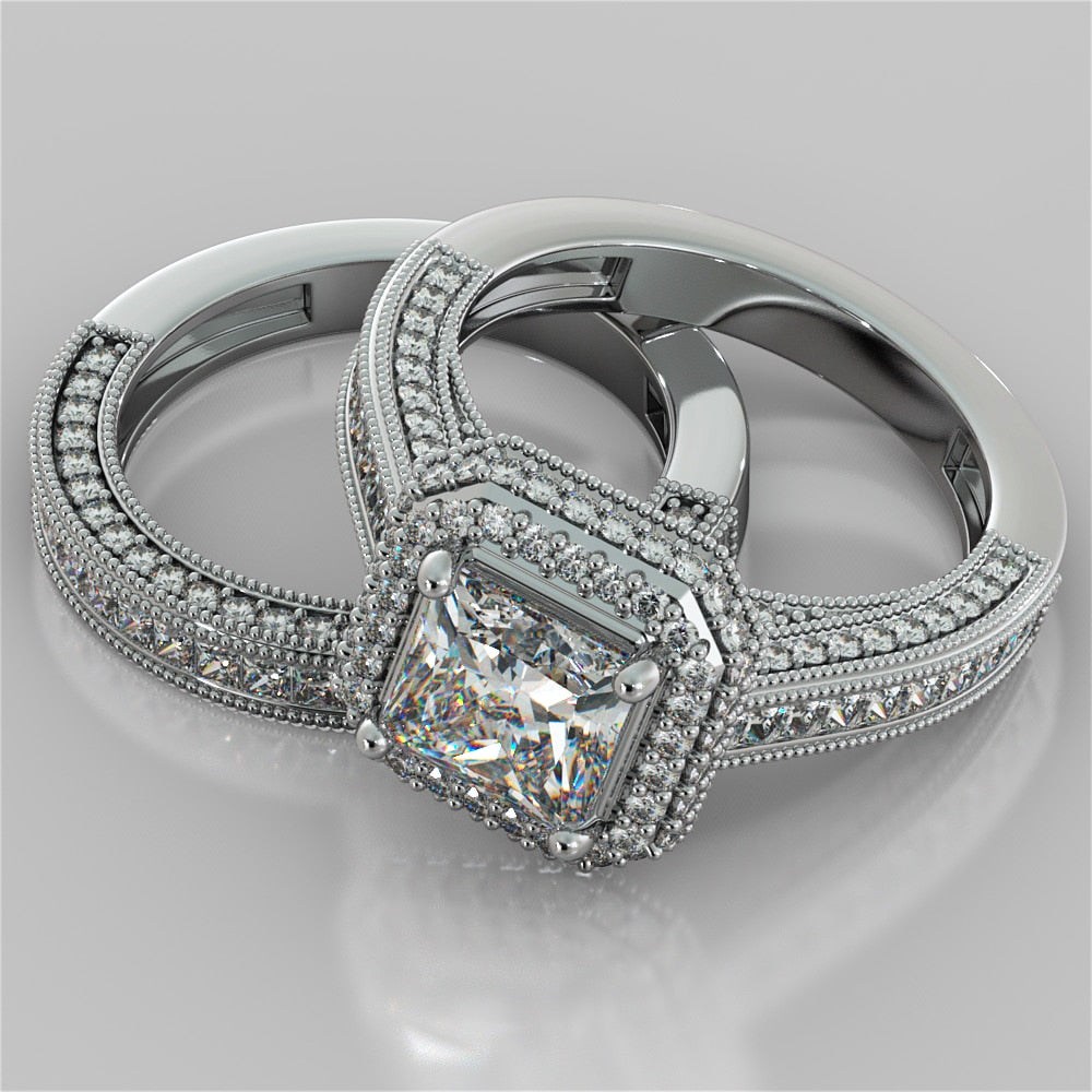 1.5Ct Princess Cut Lab Grown Diamonds Pavé-Style Cathedral Engagement Ring