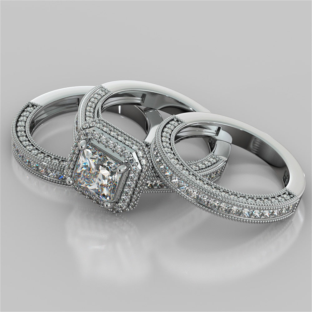 1.5Ct Princess Cut Lab Grown Diamonds Pavé-Style Cathedral Engagement Ring