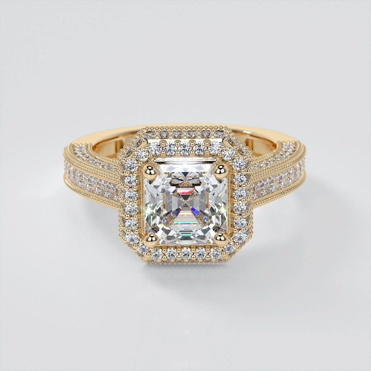 Pavé-Style Asscher Cut Cathedral Engagement Ring
