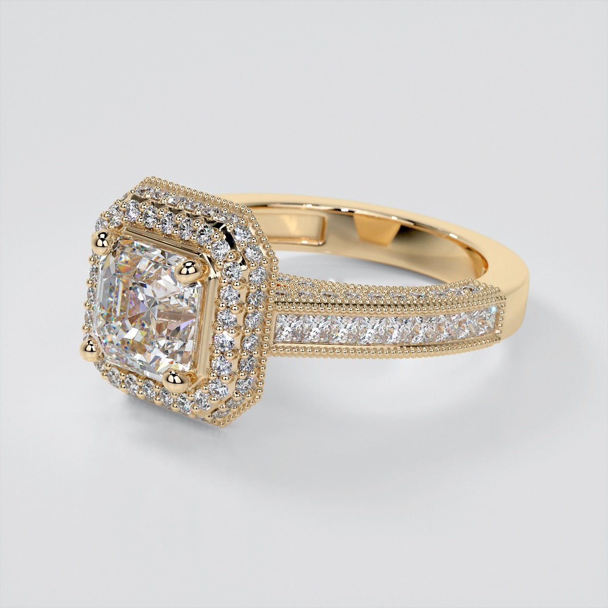 1.5Ct Asscher Cut Lab Grown Diamond Pavé-Style Cathedral Engagement Ring