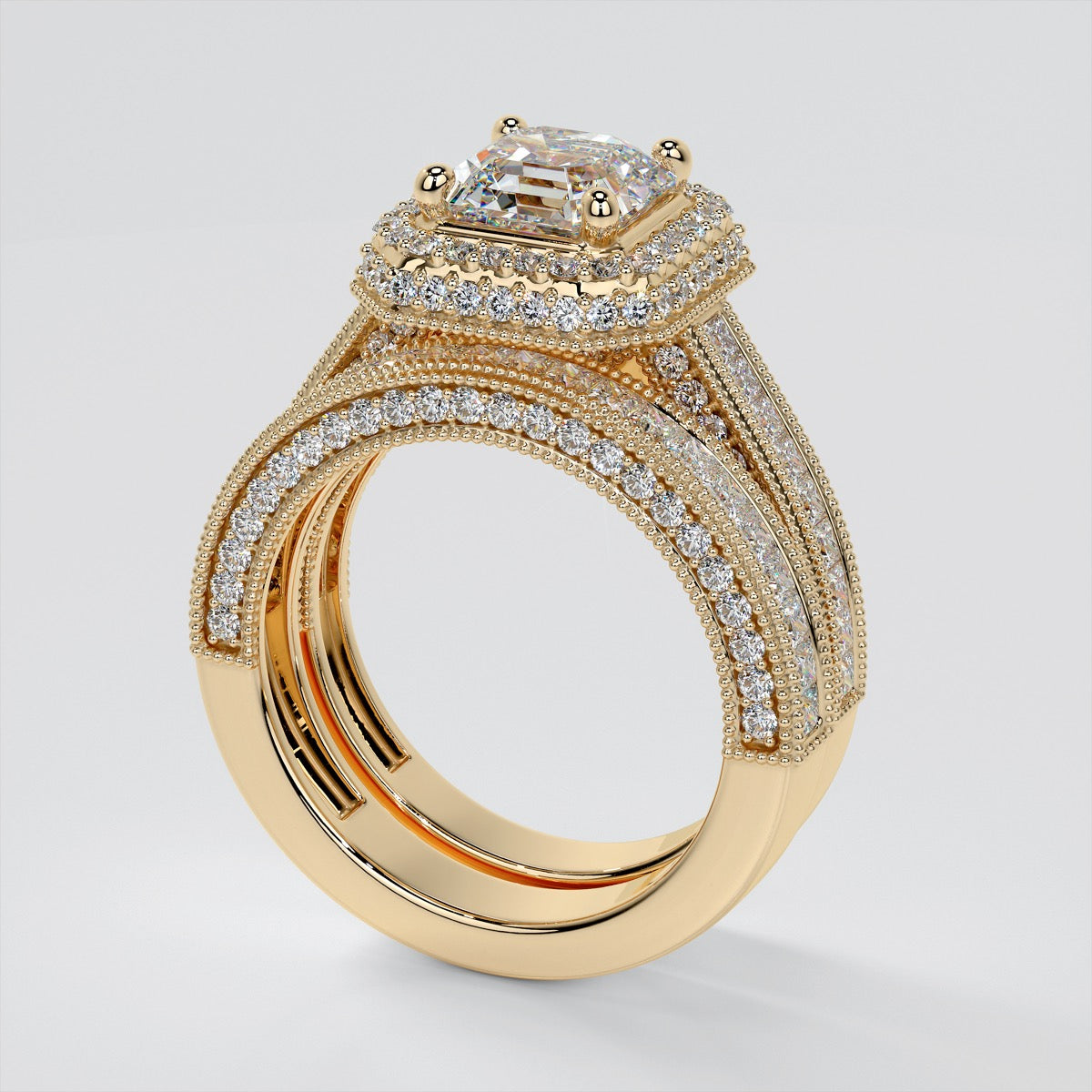 Pavé-Style Asscher Cut Cathedral Engagement Ring