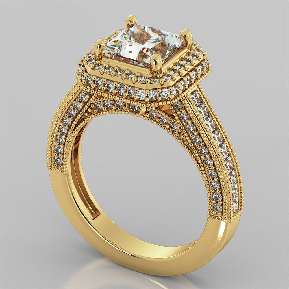 1.5Ct Princess Cut Lab Grown Diamonds Pavé-Style Cathedral Engagement Ring